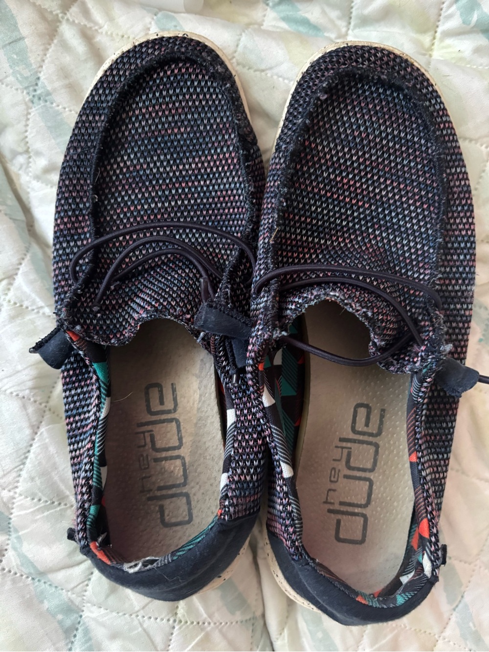 Hey Dude Multicolor Knit Slip-On with Black and Pink Accents